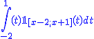 2$\blue\Bigint_{-2}^{1} (t)\mathbb{1}_{[x-2;x+1]}(t)dt